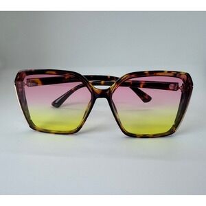 Frita Oversized Tortoise Square Sunglasses Pink Yellow Gradient Lens UV400